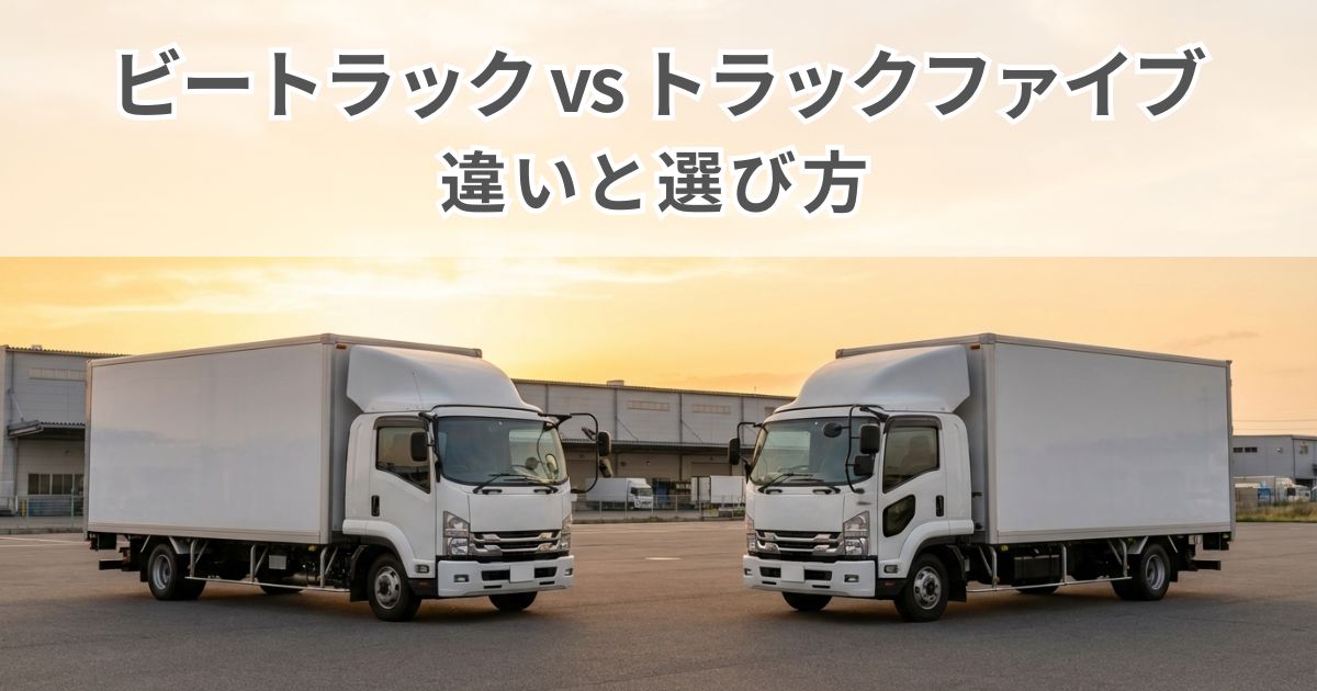 トラック買取業者の比較イメージと物流ヤードの写真