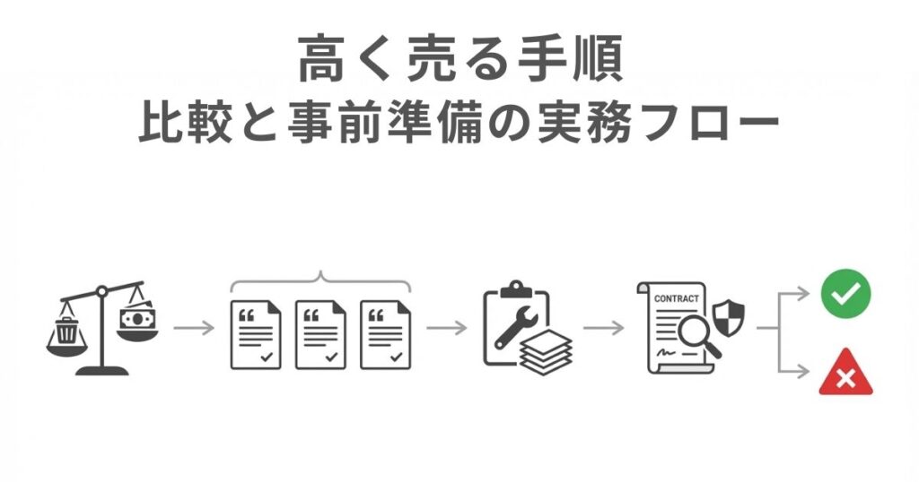 廃車と買取の比較から相見積もり・準備・契約前確認までの実務フロー図解