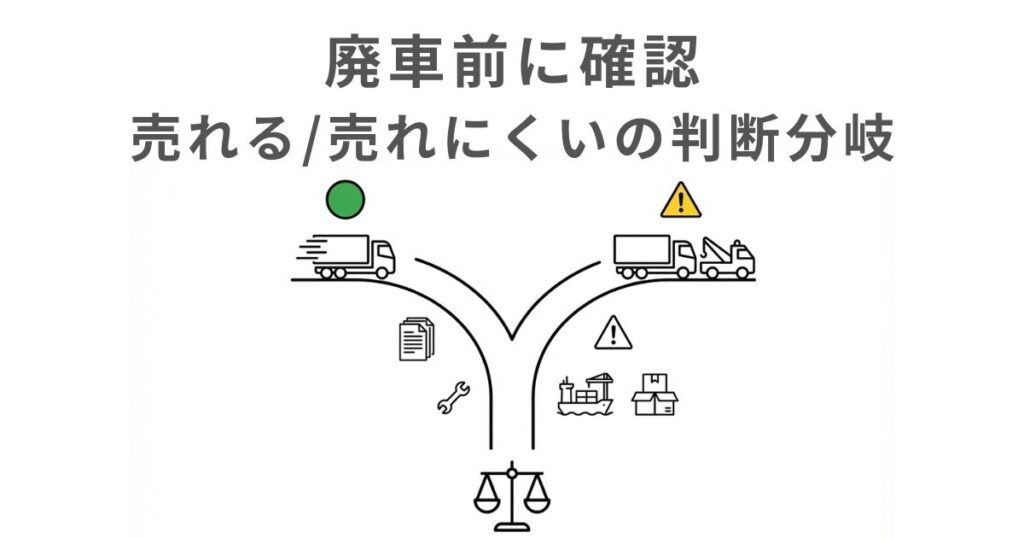 古いトラックの売れる可能性が残る条件と比較が重要になる条件の分岐図解
