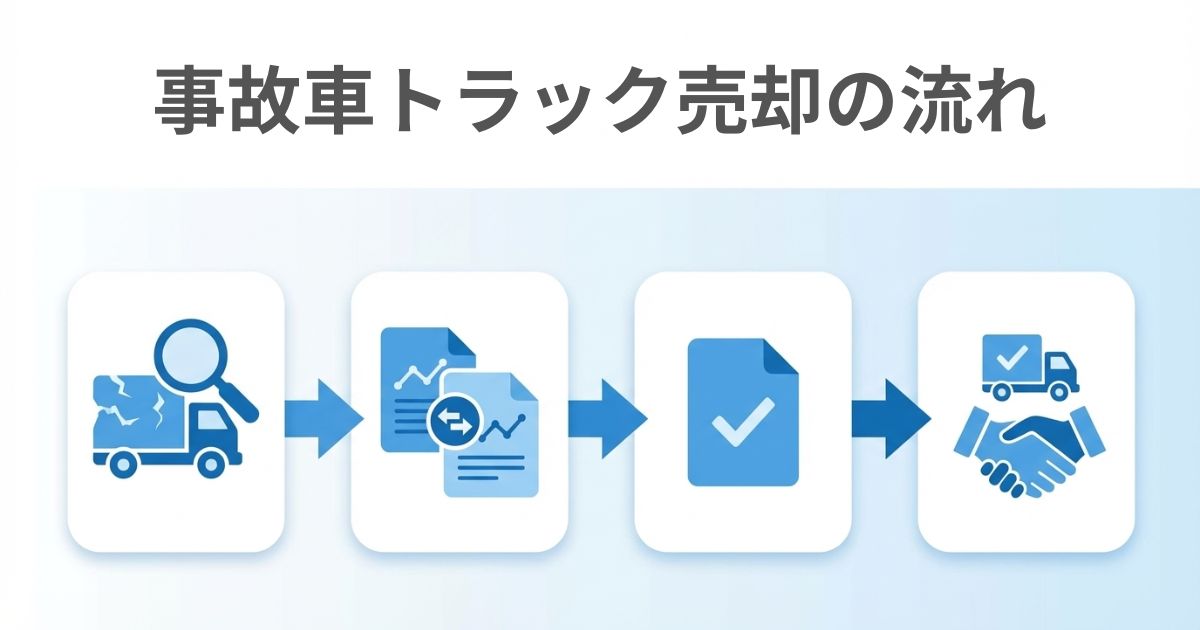 事故車トラックの見積比較から売却判断までの進め方を示した図解。