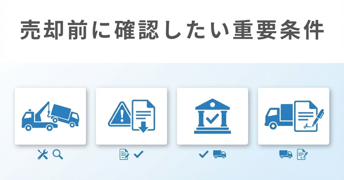 事故車トラックの売却先ごとの違いを比較した図解。