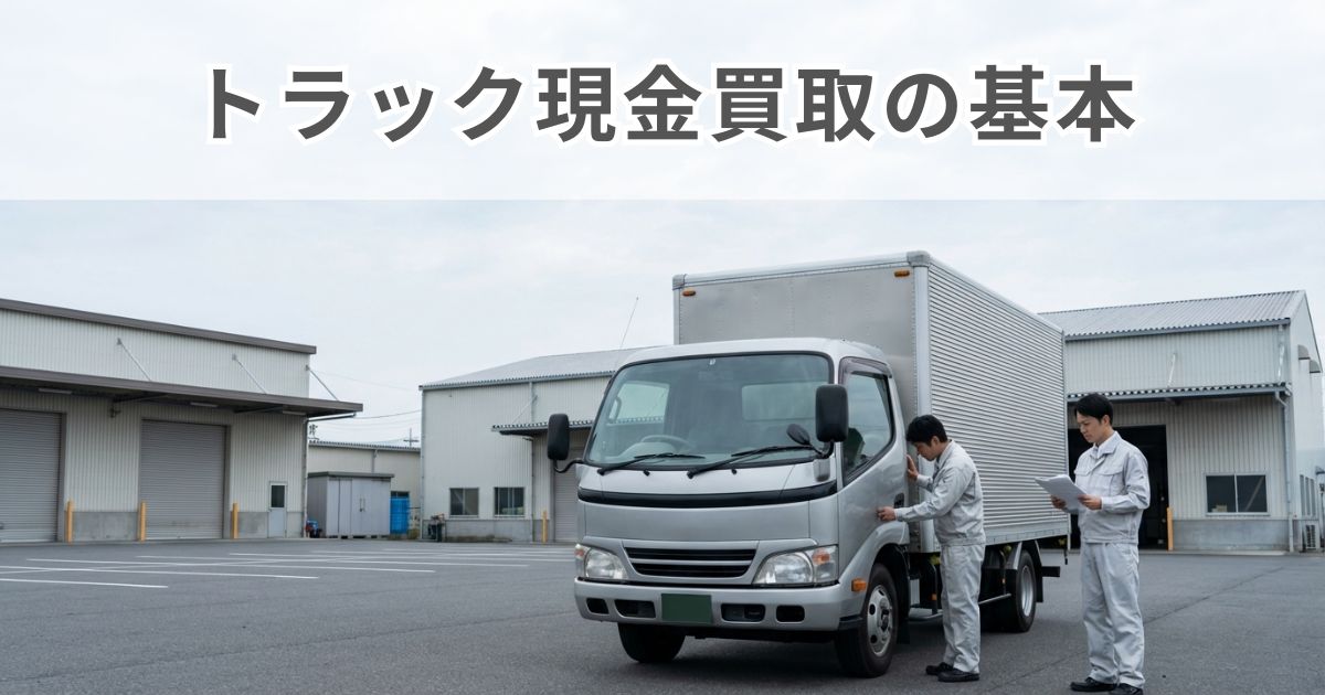 トラック売却時の査定と書類確認を行う物流ヤードのイメージ写真