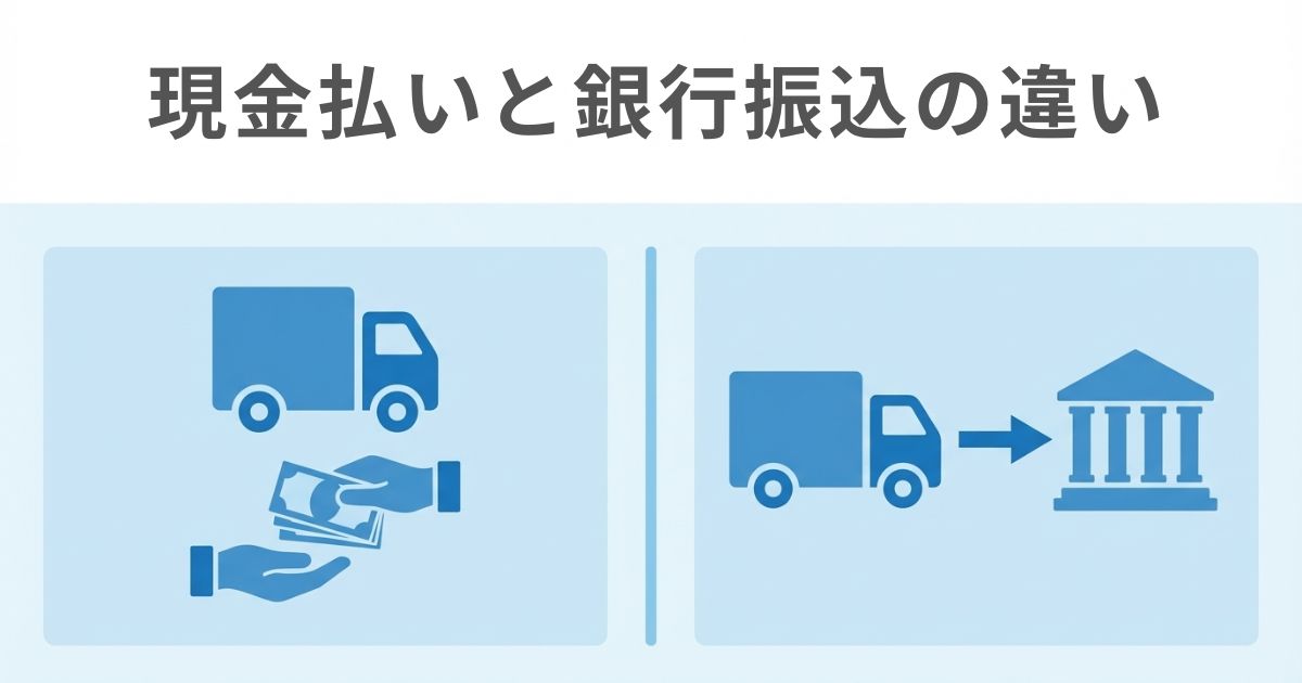 トラック現金買取における現金払いと銀行振込の違いを比較した図解