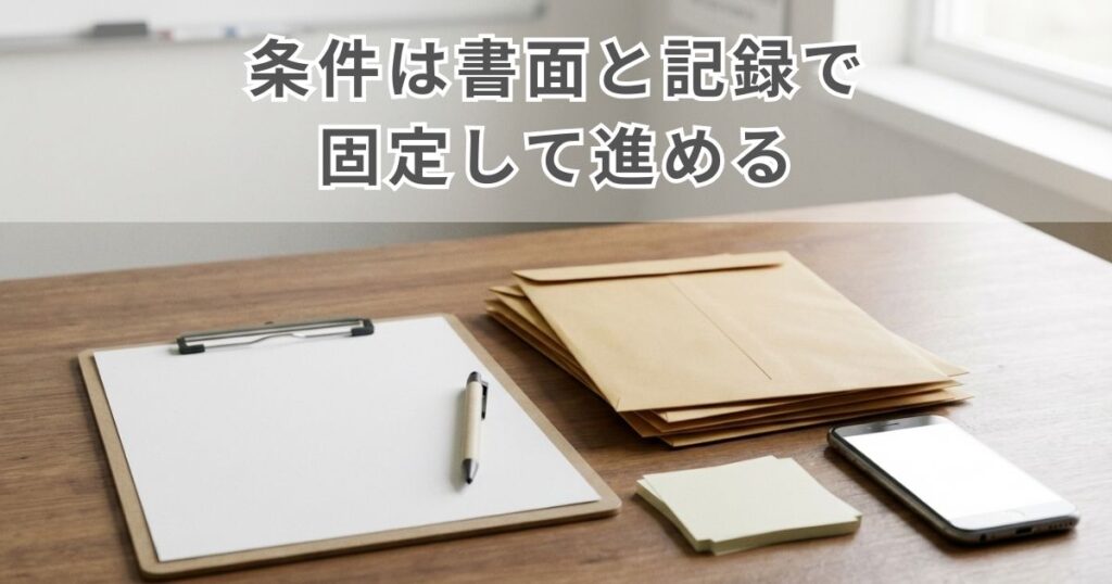 書面と記録で条件を固定して進める準備の机上シーン写真