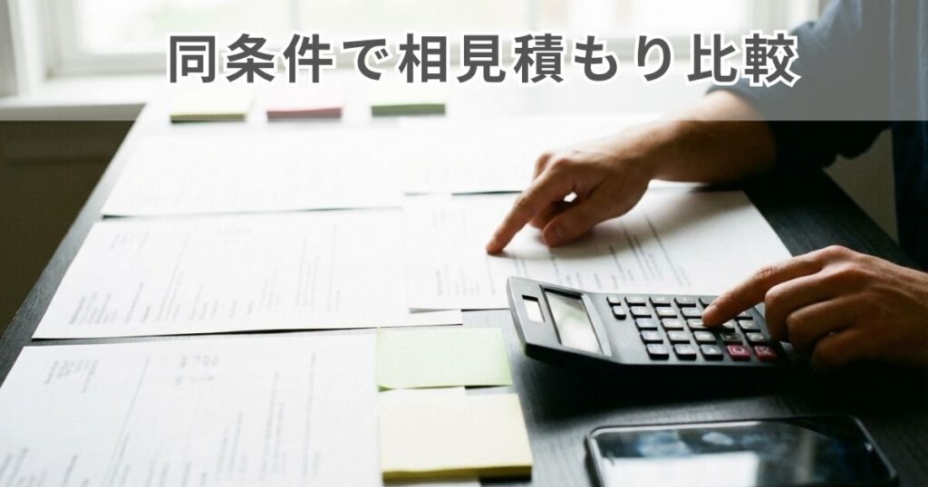 同じ条件で相見積もりを比較している様子