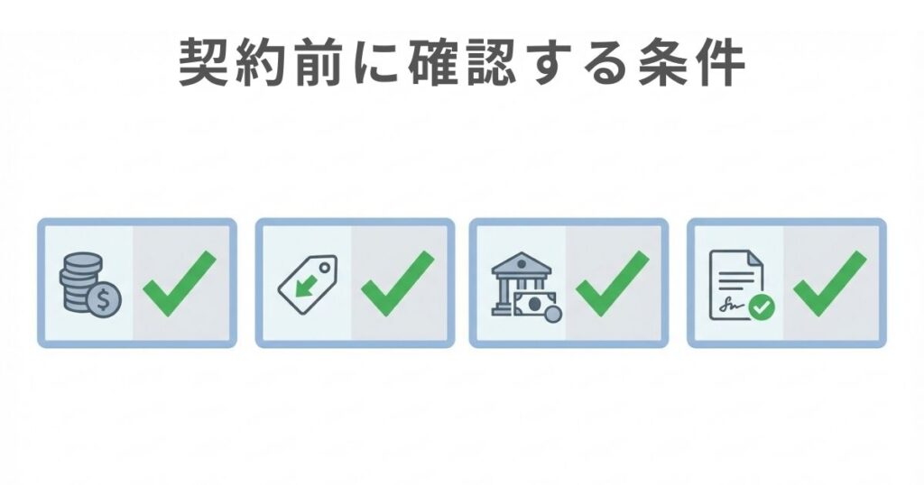 契約前に確認すべき条件をチェック項目で整理した図