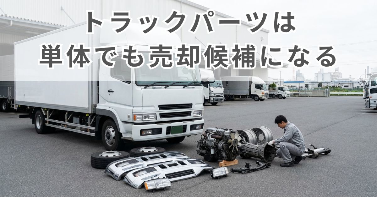 トラックパーツの単体売却をイメージした物流ヤードの写真