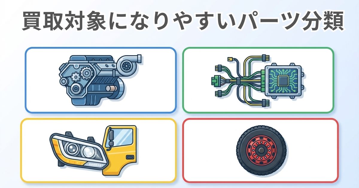 買取対象になりやすいトラックパーツの分類を示した図解
