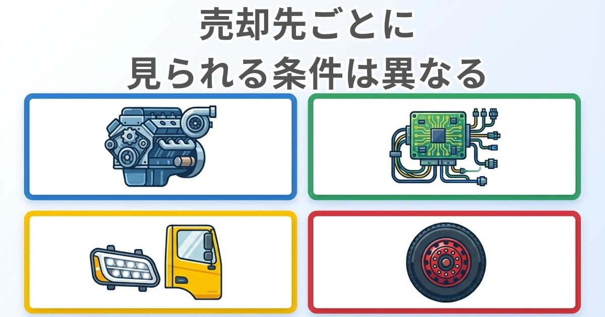 トラックパーツの売却先と取引方法の違いを比較した図解