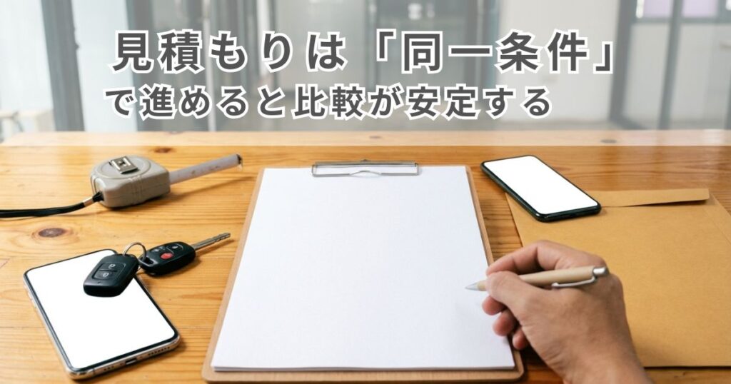 車両情報を一枚に整理して同一条件で依頼する準備の写真