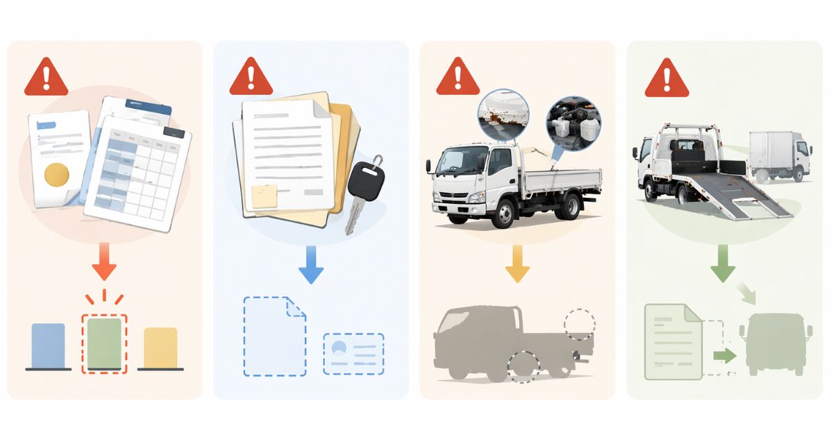 2tトラック売却で起こりやすい失敗例と注意点を示す図解