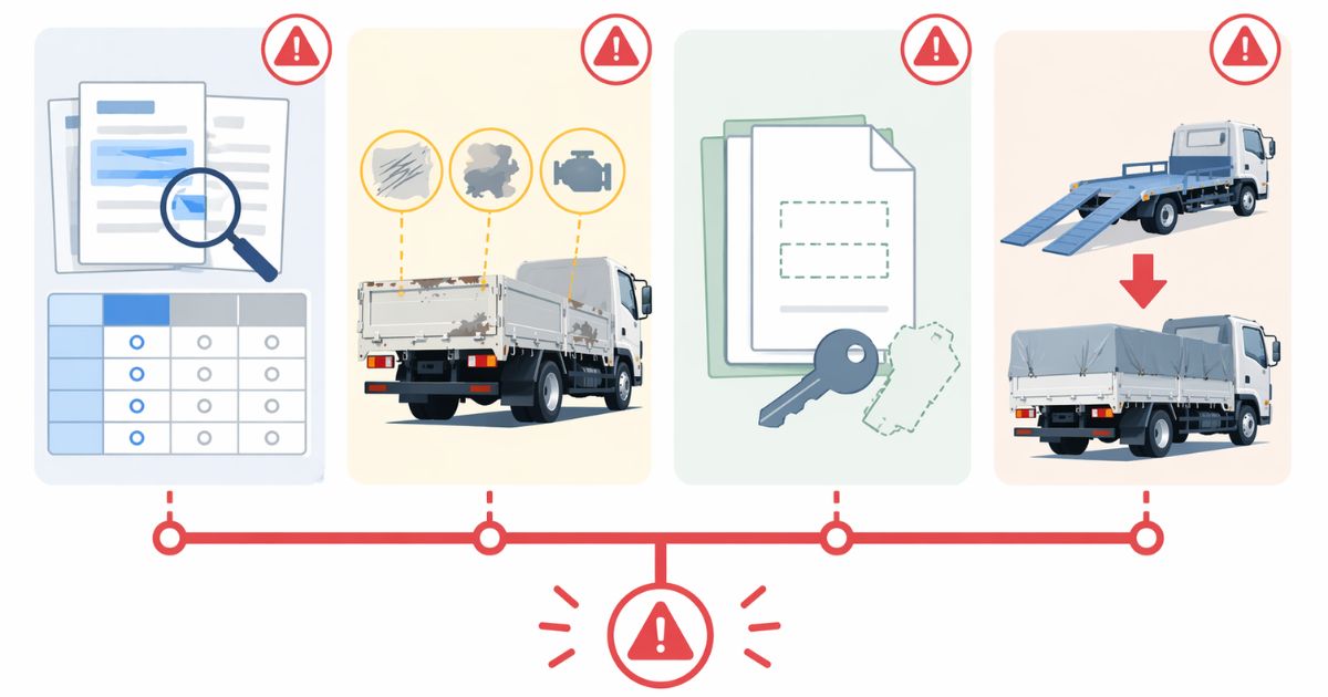 4tトラック売却時の失敗例と条件変更リスクを整理した文字なし図解