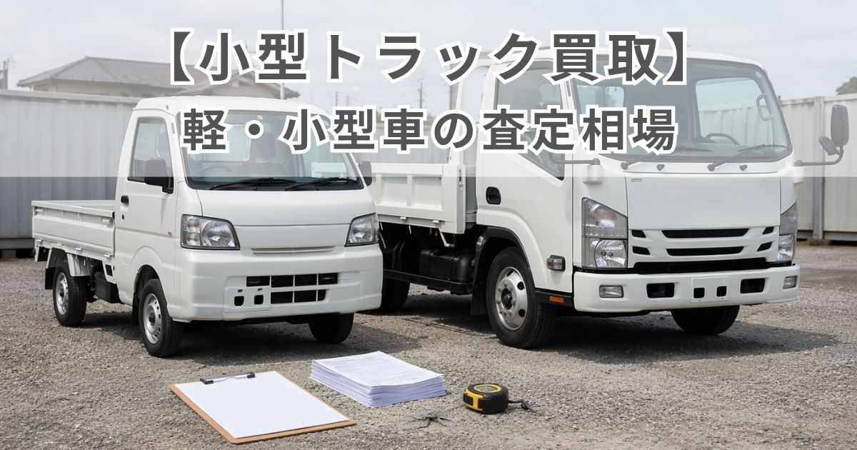軽トラックと小型トラックの査定イメージを並べて示した小型トラック買取の記事アイキャッチ