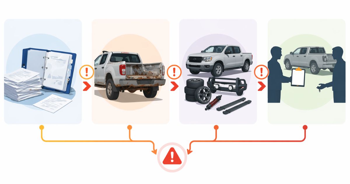 ピックアップトラック売却で起こりやすい確認不足とリスクを整理した図解