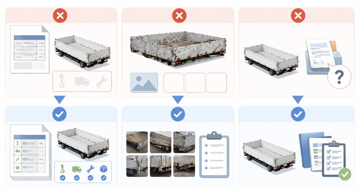 トラック荷台売却で起きやすい確認不足と回避行動を比較整理した図解