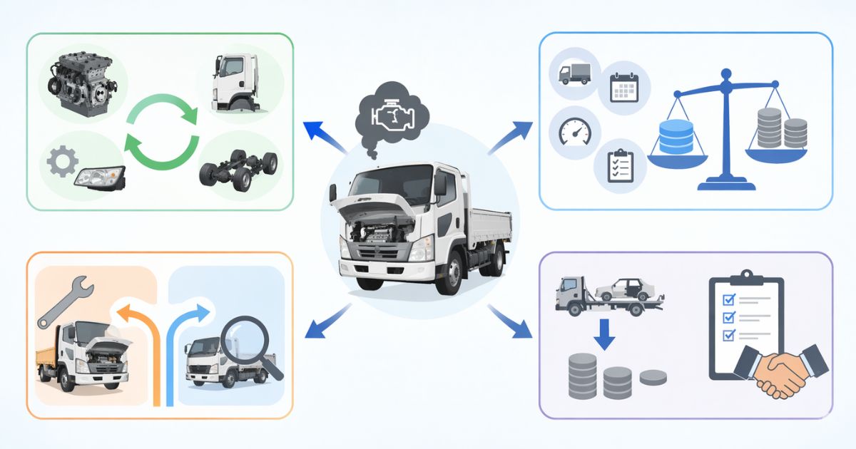 故障車でも売却対象になりうることと相場や契約条件まで比較判断する軸を示す図解