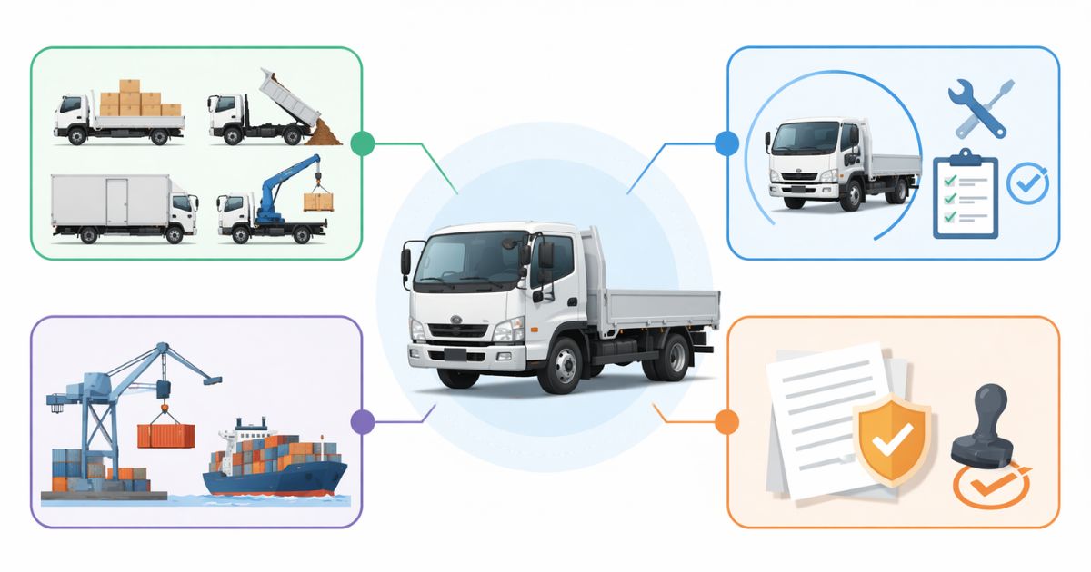 トラック買取で輸出需要を判断する4つの軸を整理した図解