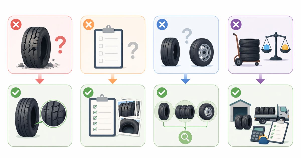 トラックタイヤ売却前の確認不足と安全な比較手順を対比した注意点図解