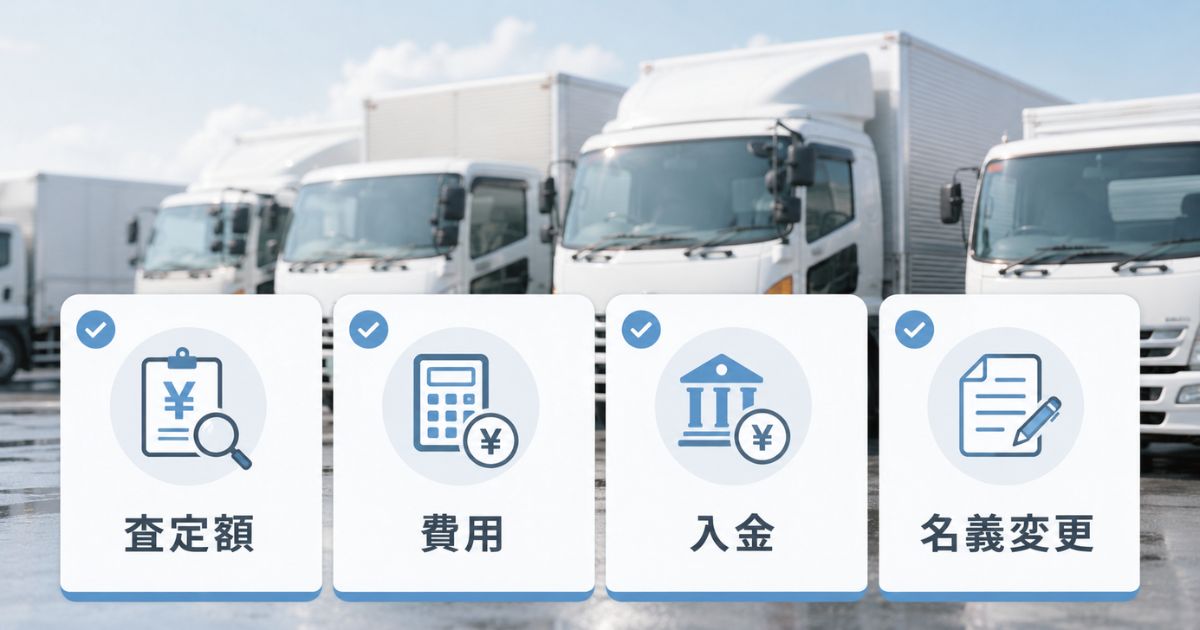 査定額や費用、入金、名義変更など一括査定で比較すべき項目