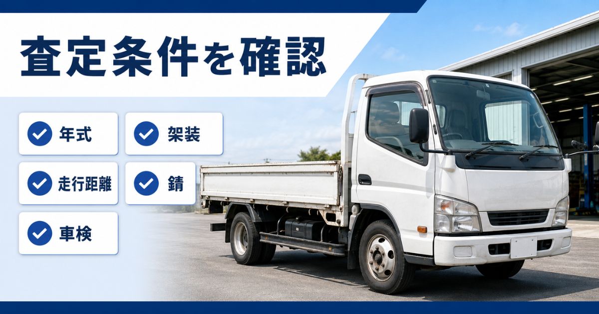 年式や走行距離、車検、架装など査定条件を確認する構成