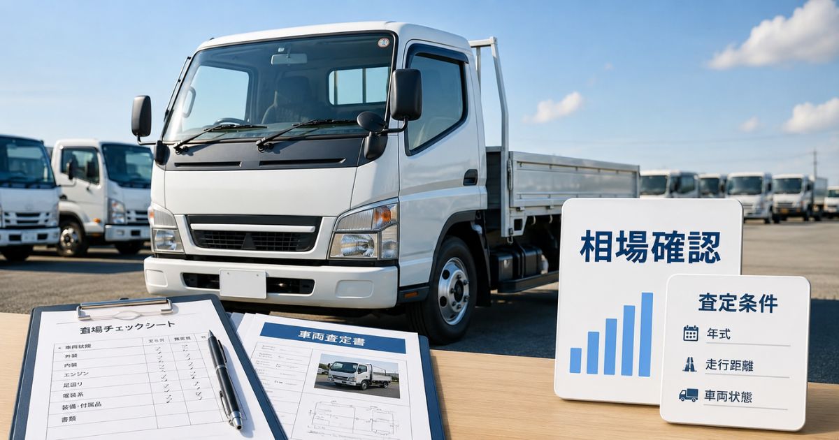 トラック買取相場を確認するための査定書類と無地のトラック