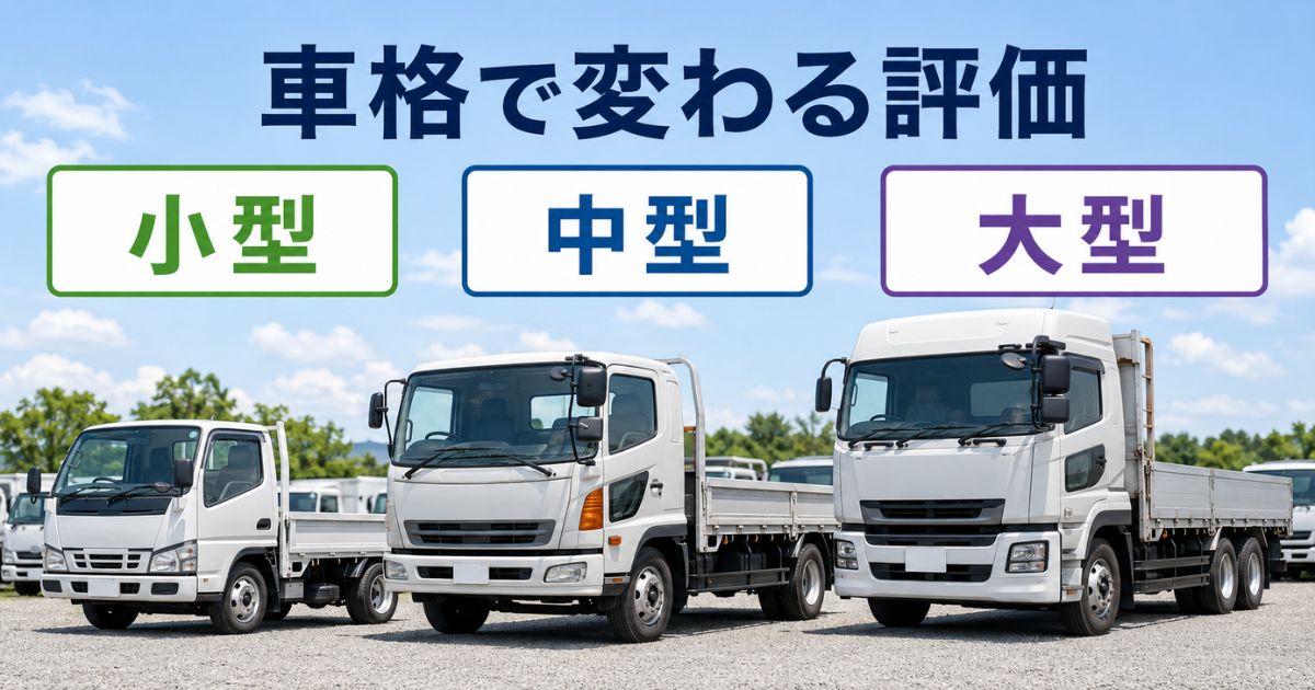 小型・中型・大型トラックの車格別に相場の見方を比較する構図